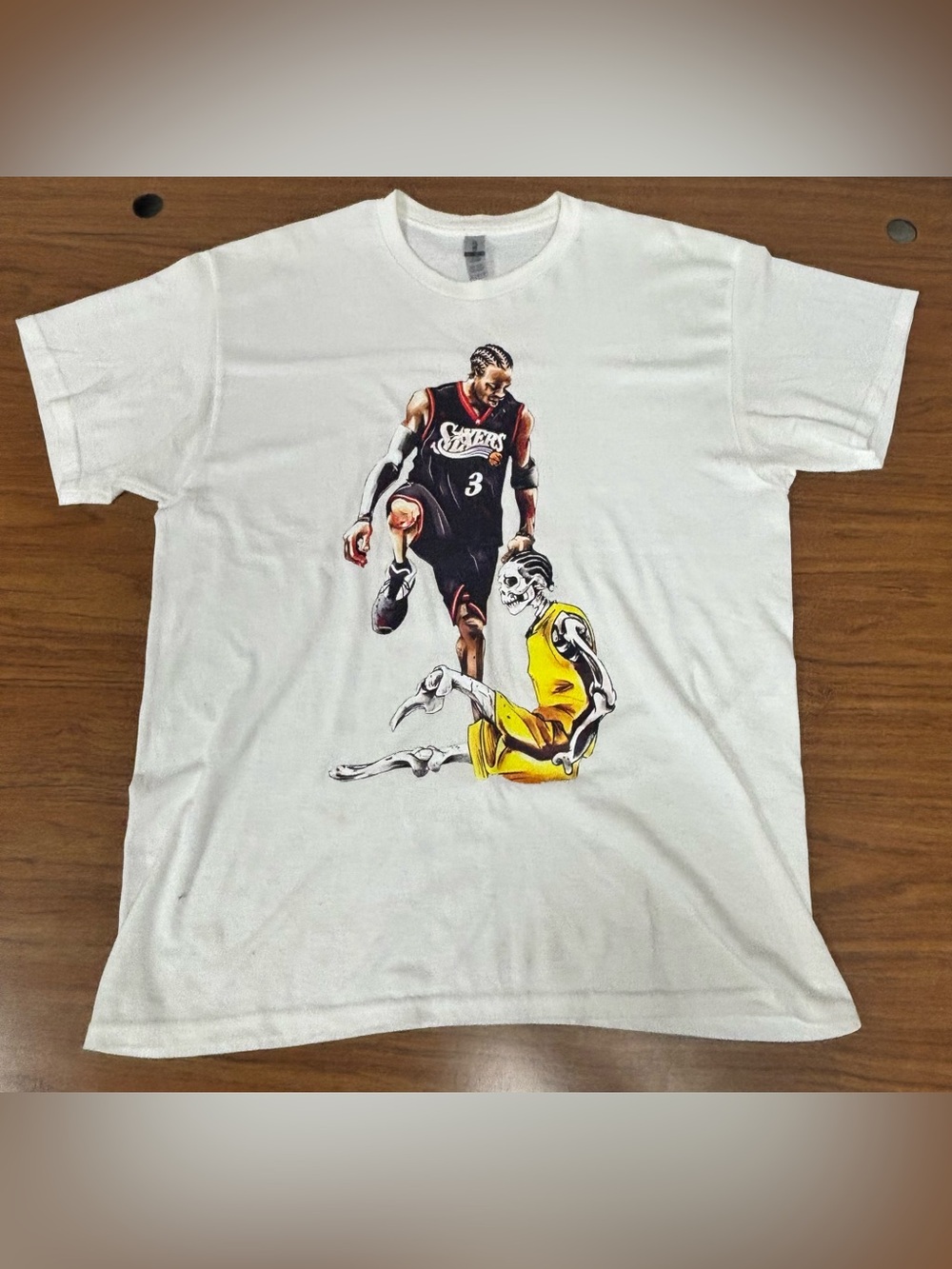 RARE -Gildan Iverson Step-Over Skeleton T-Shirt 'White' - Size Men's Large